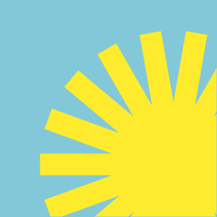Bright yellow sun rays extend from the right, set against a solid light blue background, creating a simple, bold graphic design.